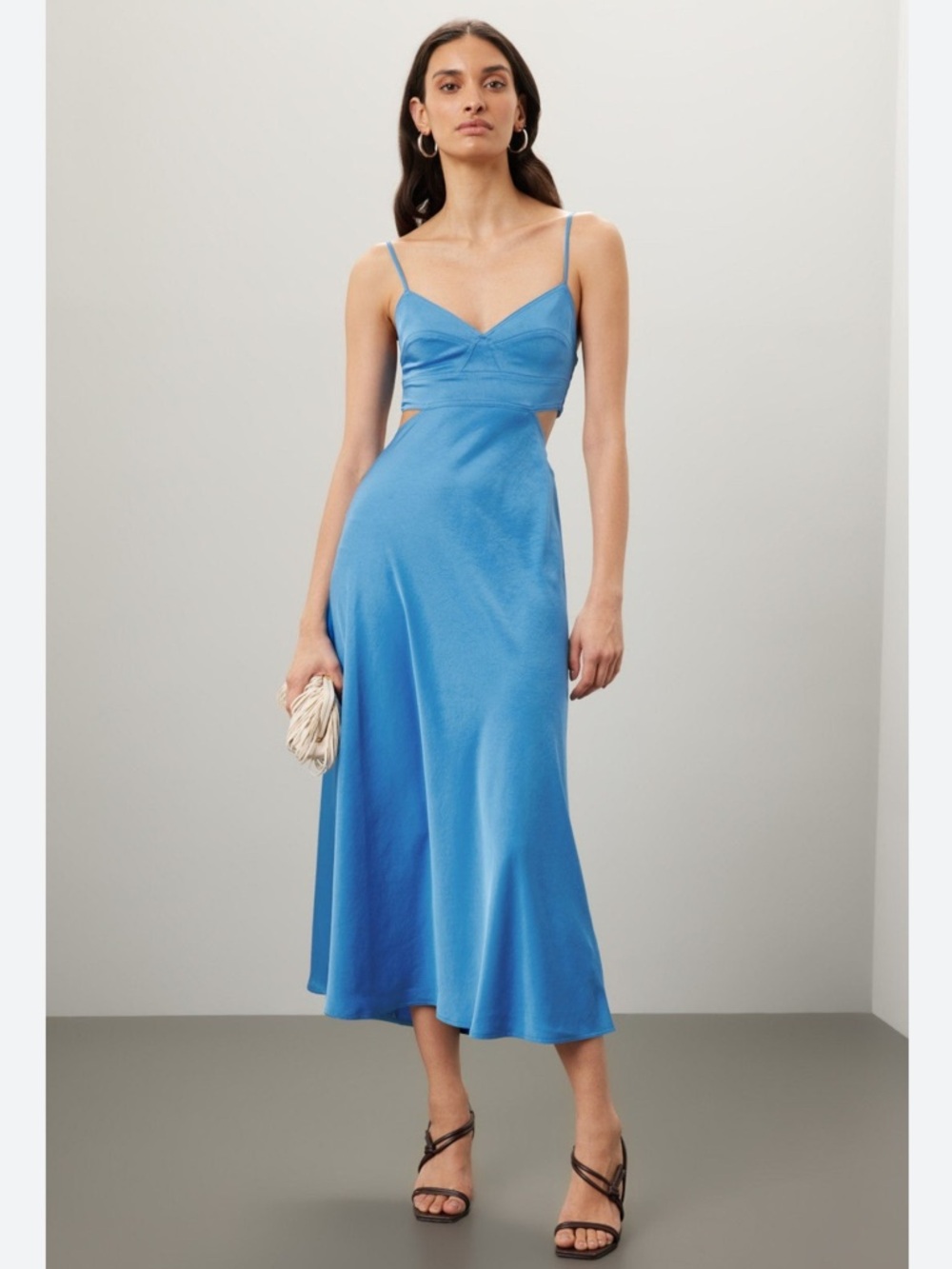 A.L.C. Blue Blakely Satin Cutout Midi Dress Slip Evening Gown Size 10